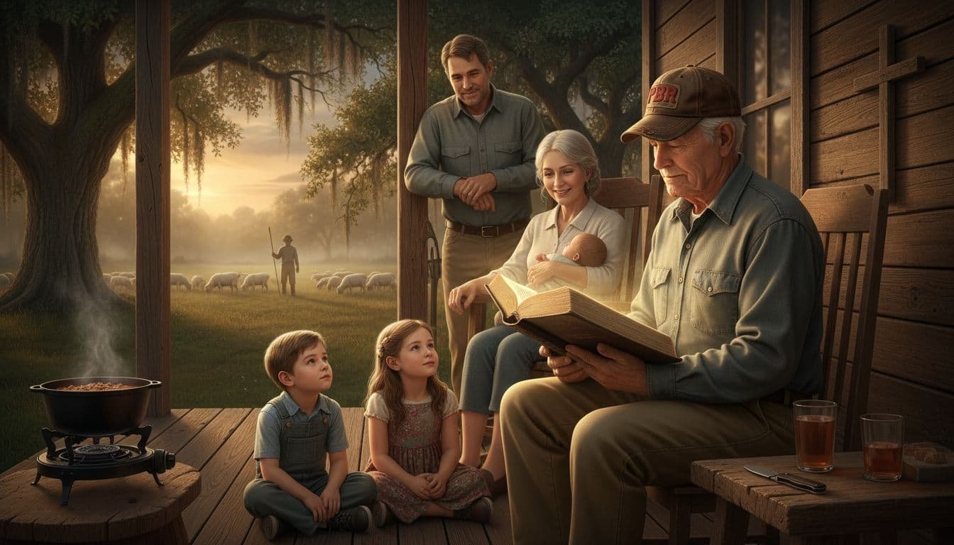 southern family bible reading porch golden hour c41515da